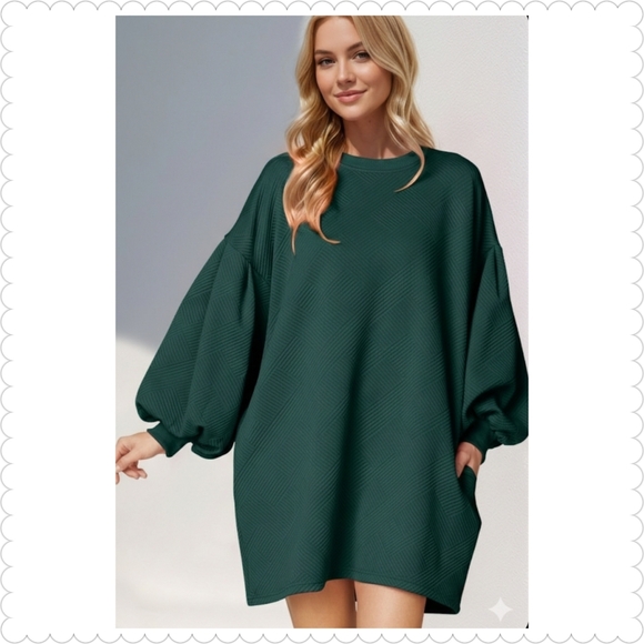 Lovely Rosetta Dresses & Skirts - Green Drop Shoulder Lantern Sleeve Mini Dress